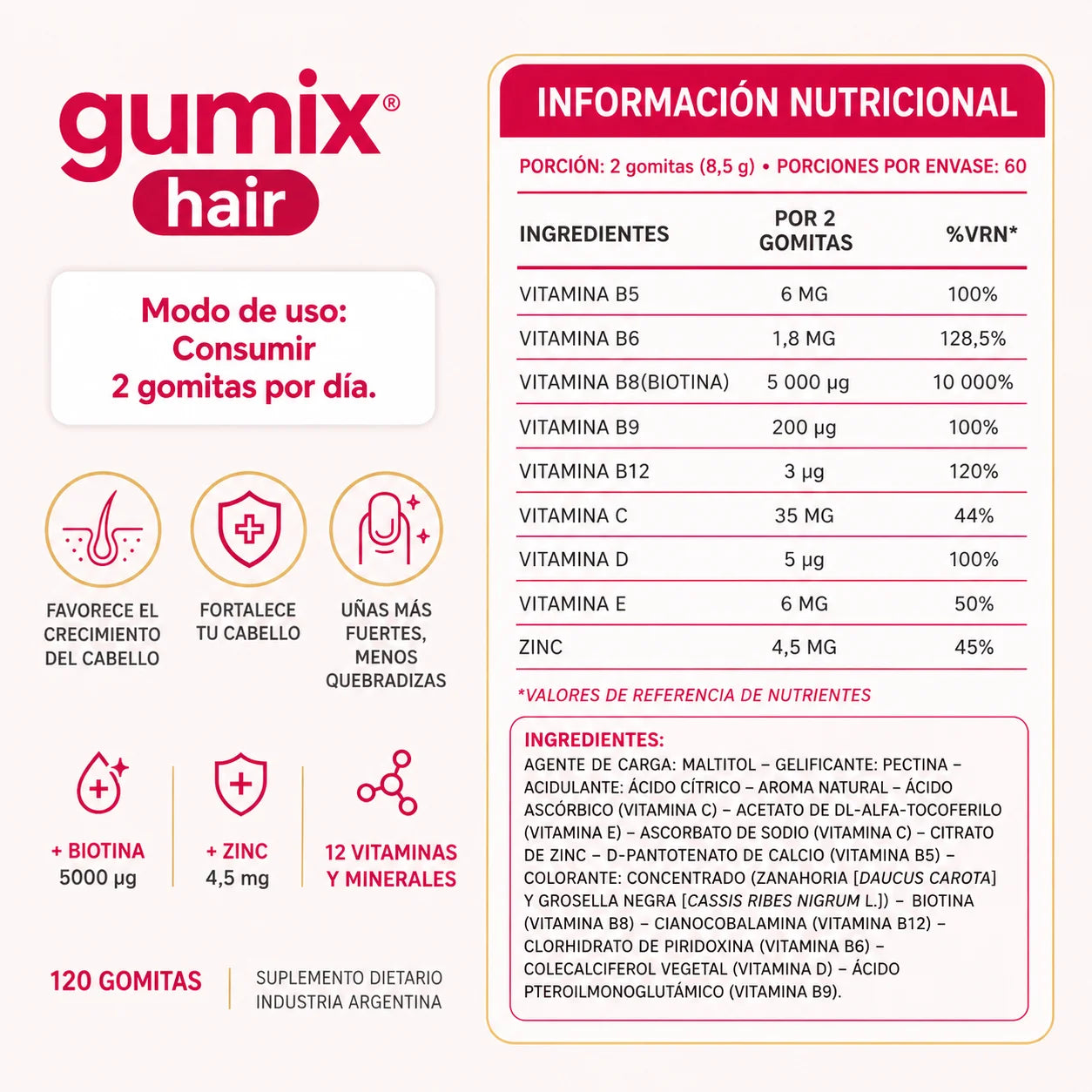 GumixHair® - Recuperá un cabello fuerte y uñas sanas.